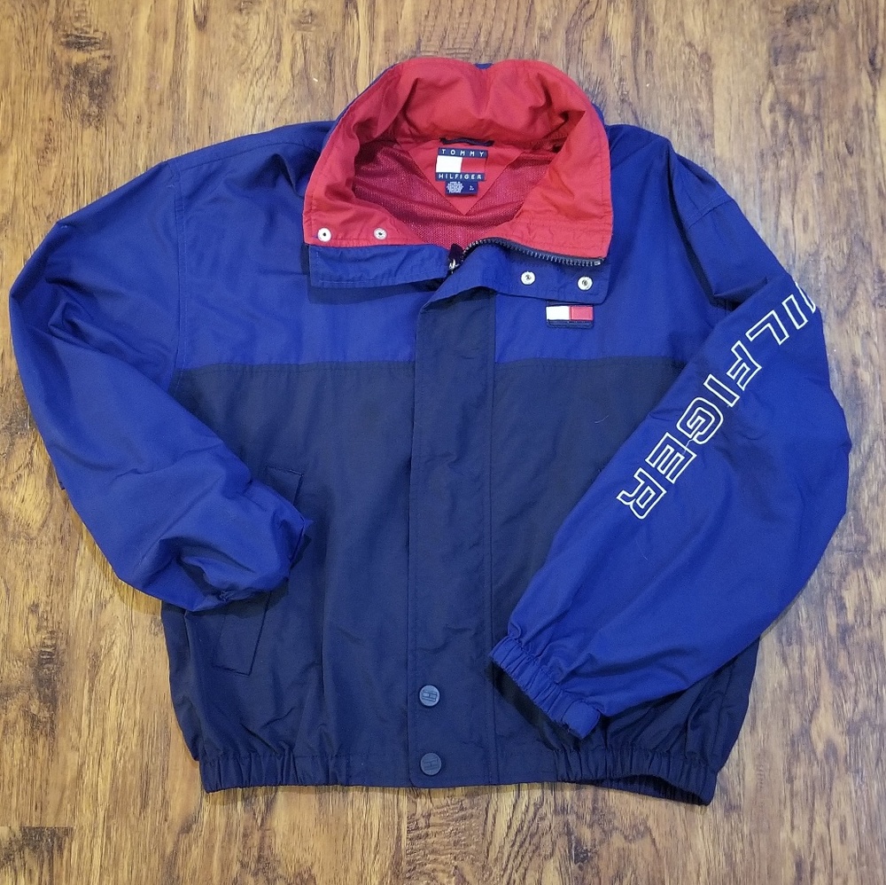 Vintage Tommy Hilfiger Two-tone Jacket with hood Blue Red Large
